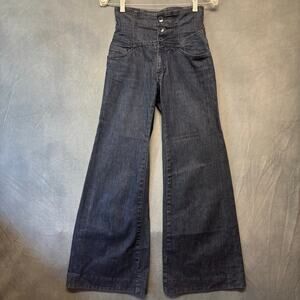 Old Navy Wide Leg Jeans Dark Wash Extra High Rise Stretch 70 Retro Y2K Boho Chic